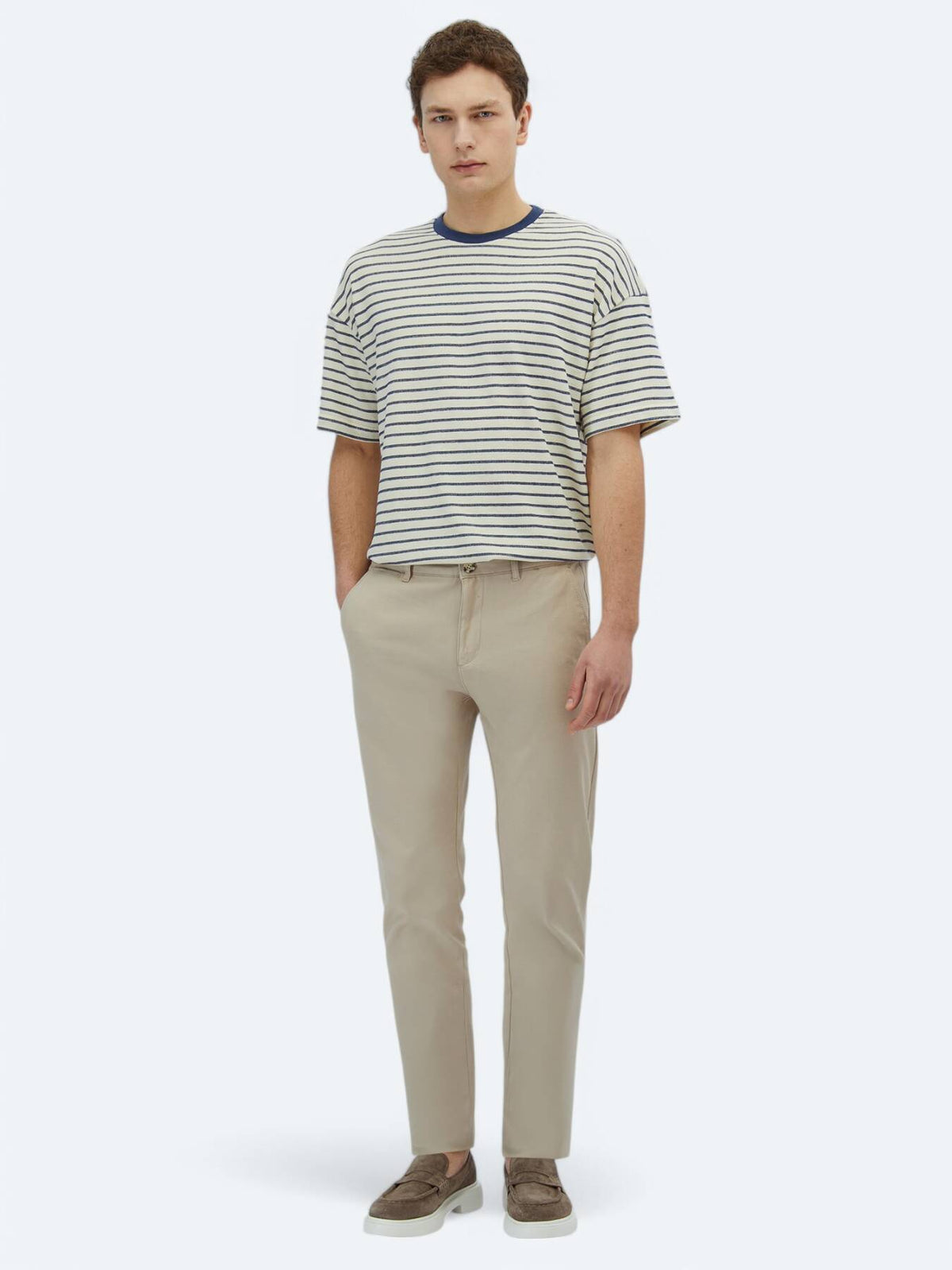 Bej Dokuma Regular Fit Casual Pamuk Karışımlı Pantolon
