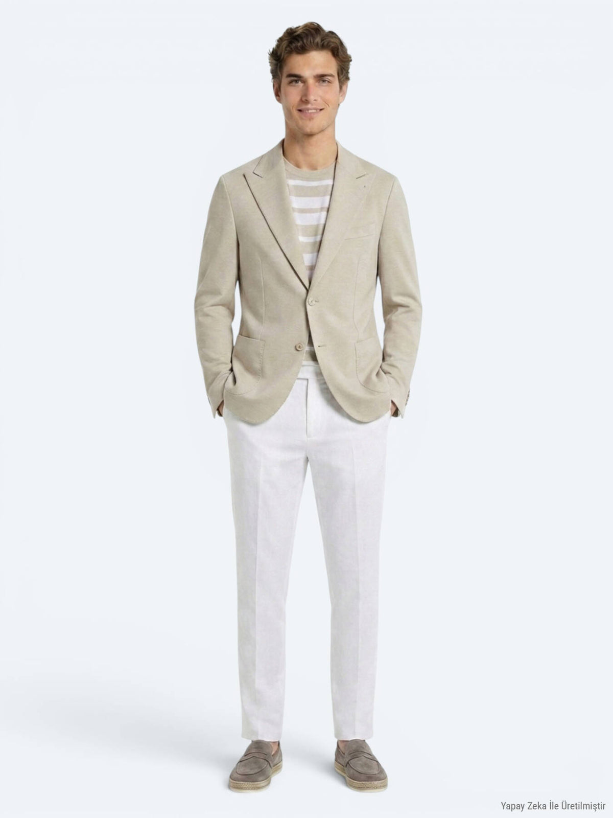 Bej Modern Fit Pamuk Karışımlı Örme Ceket