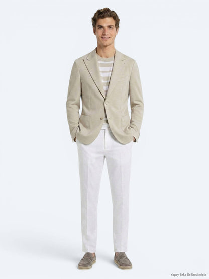 Bej Modern Fit Pamuk Karışımlı Örme Ceket