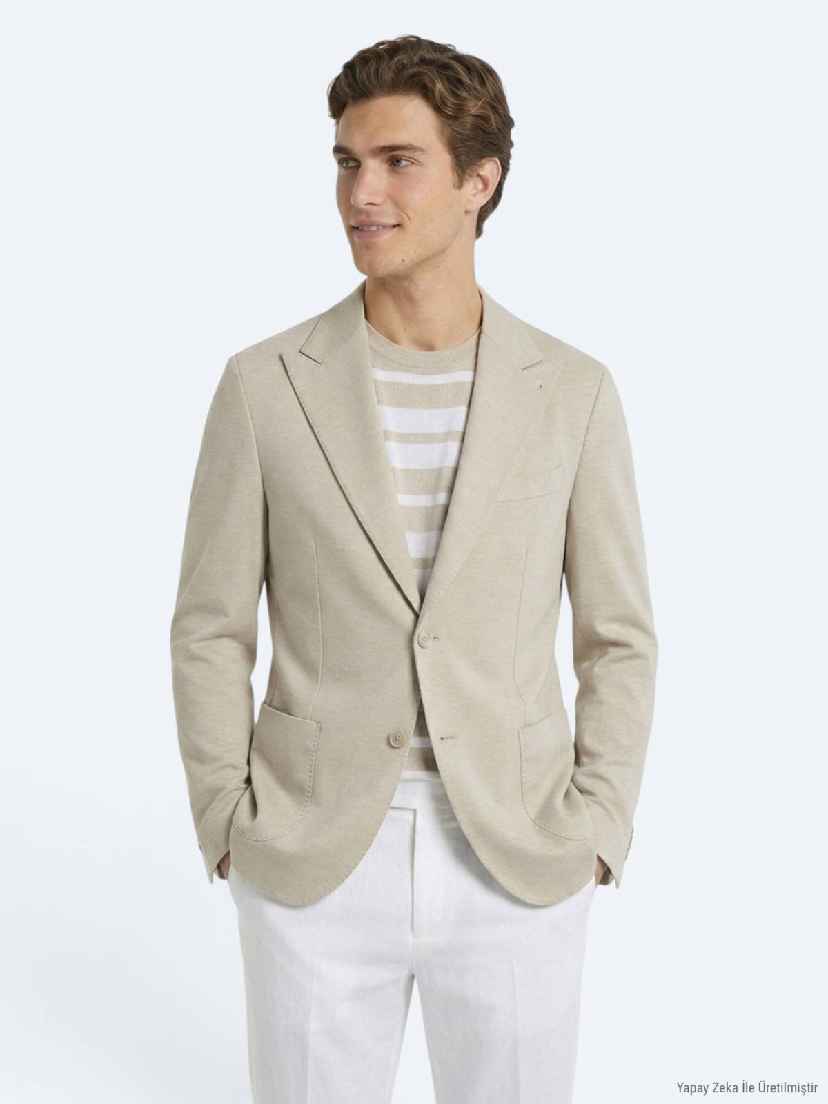 Bej Modern Fit Pamuk Karışımlı Örme Ceket