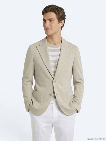 Bej Modern Fit Pamuk Karışımlı Örme Ceket