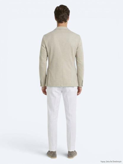 Bej Modern Fit Pamuk Karışımlı Örme Ceket