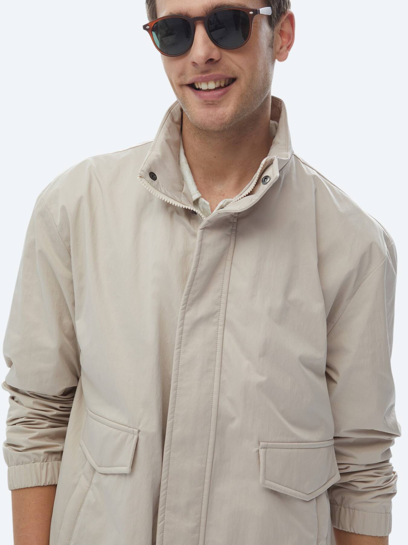 Bej Oversize Fit Dik Yaka Casual Dokuma Mont