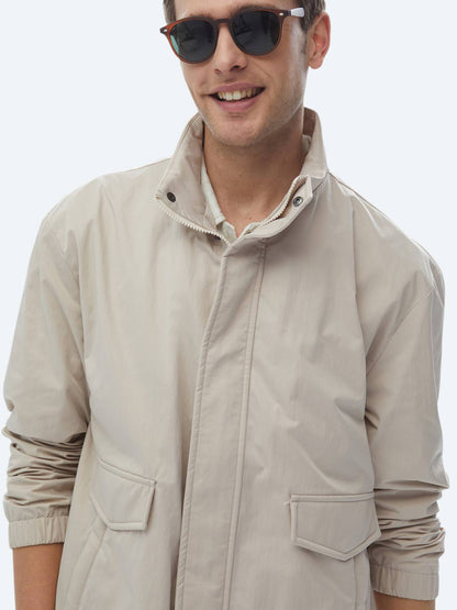 Bej Oversize Fit Dik Yaka Casual Dokuma Mont