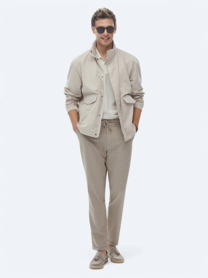 Bej Oversize Fit Dik Yaka Casual Dokuma Mont