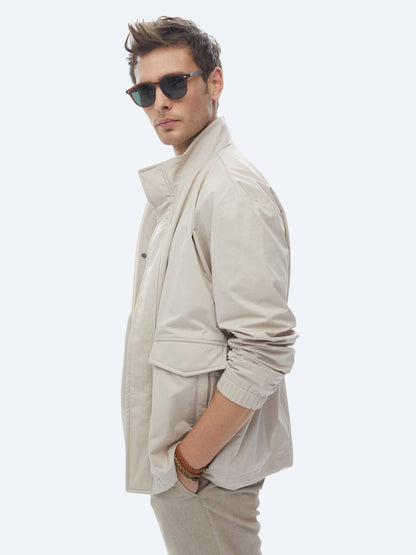 Bej Oversize Fit Dik Yaka Casual Dokuma Mont