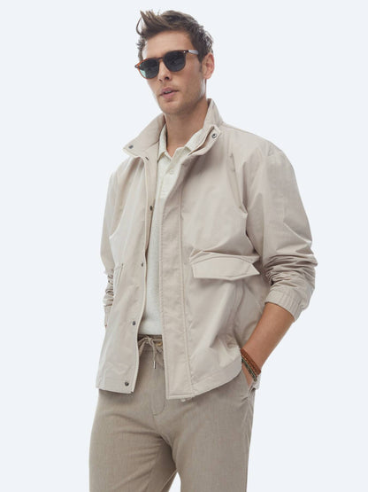 Bej Oversize Fit Dik Yaka Casual Dokuma Mont