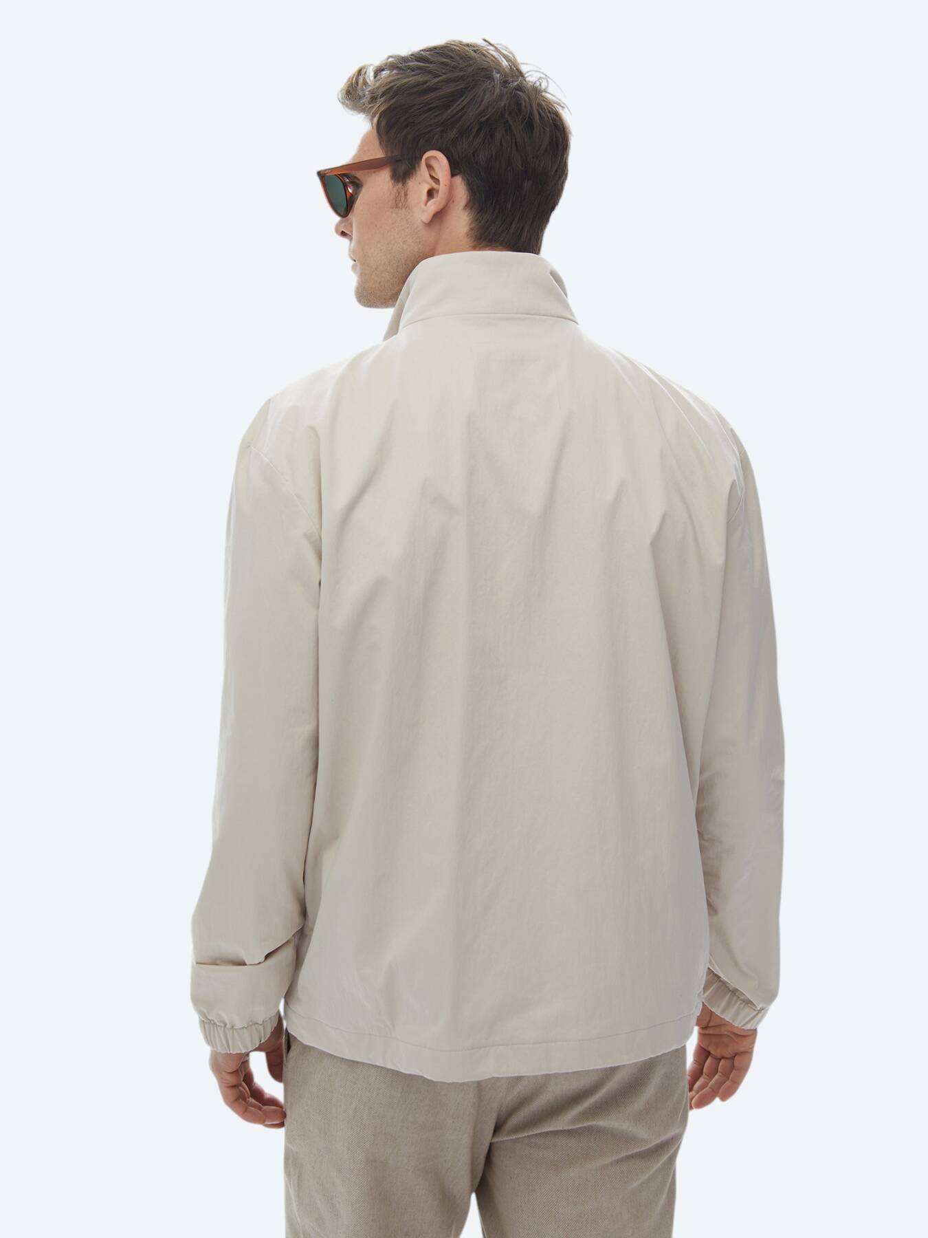 Bej Oversize Fit Dik Yaka Casual Dokuma Mont