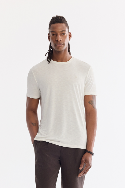 Beyaz Bisiklet Yaka Bi-stretch Soft Touch Basic T-shirt