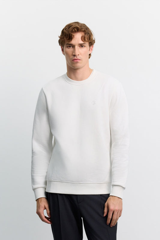 Beyaz Bisiklet Yaka 3 Iplik Şardonlu -5 Dereceye Dayanıklı Sweatshirt