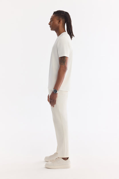 Beyaz Bisiklet Yaka Bi-stretch Kırışmaz Baskılı T-shirt