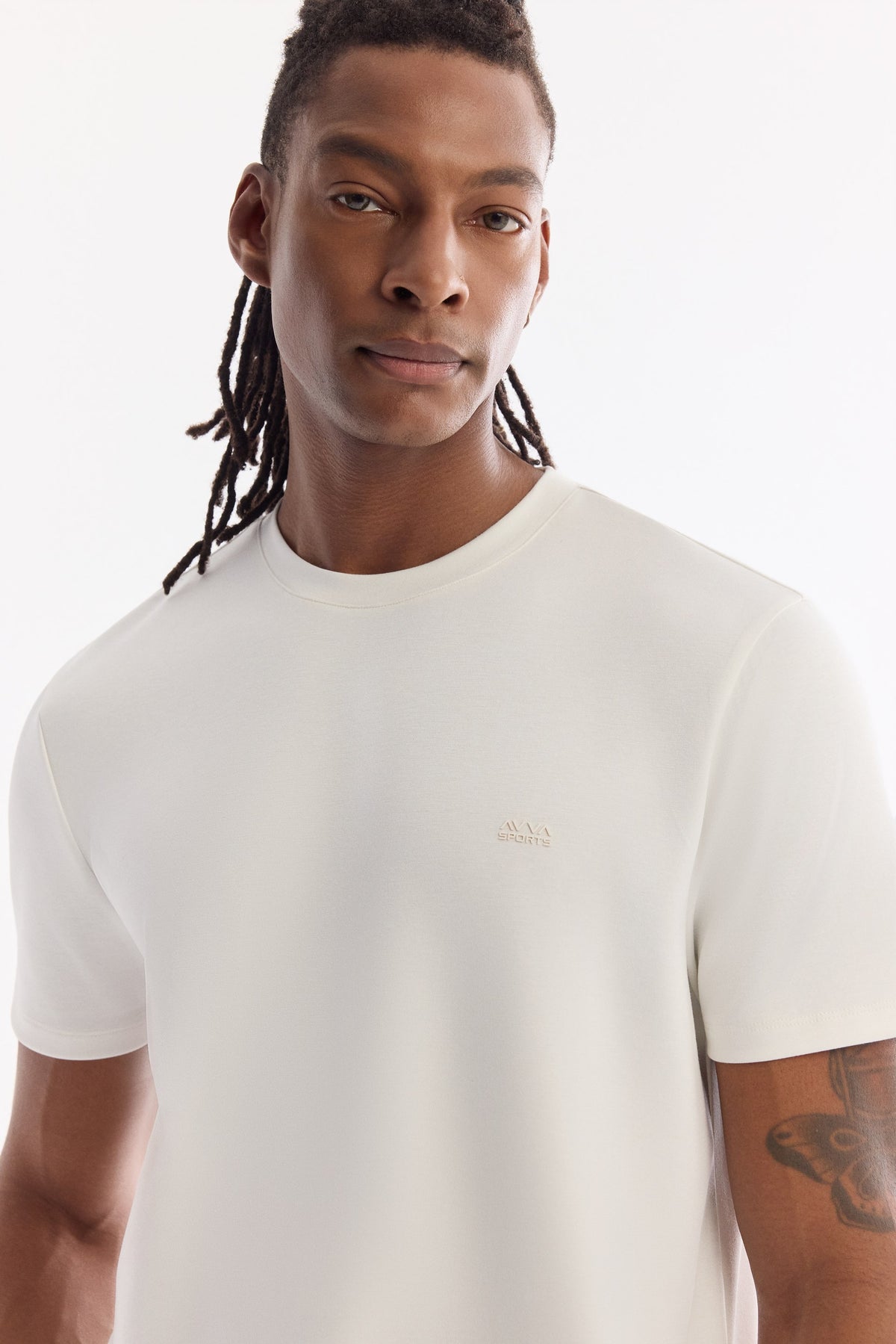 Beyaz Bisiklet Yaka Bi-stretch Kırışmaz Baskılı T-shirt