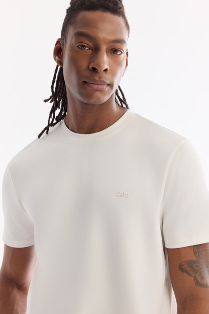 Beyaz Bisiklet Yaka Bi-stretch Kırışmaz Baskılı T-shirt