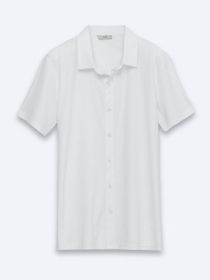 Beyaz Çizgili Regular Fit Kısa Casual Gömlek