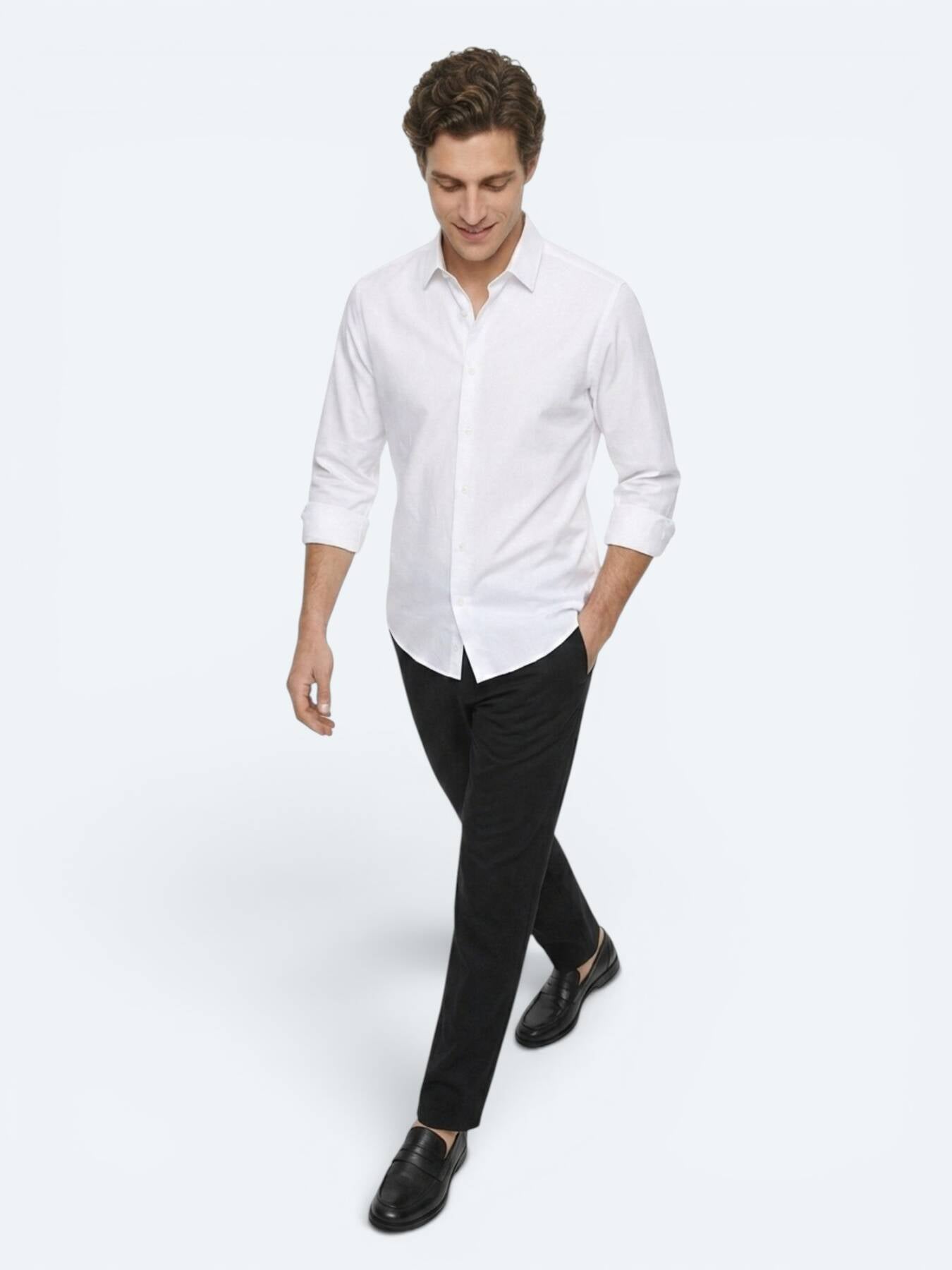 Beyaz Çizgili Regular Fit Uzun Dokuma Casual %100 Pamuk Gömlek