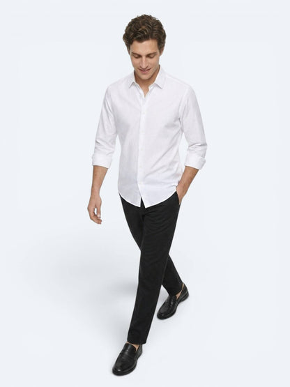 Beyaz Çizgili Regular Fit Uzun Dokuma Casual %100 Pamuk Gömlek