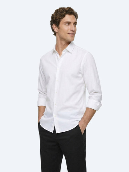 Beyaz Çizgili Regular Fit Uzun Dokuma Casual %100 Pamuk Gömlek
