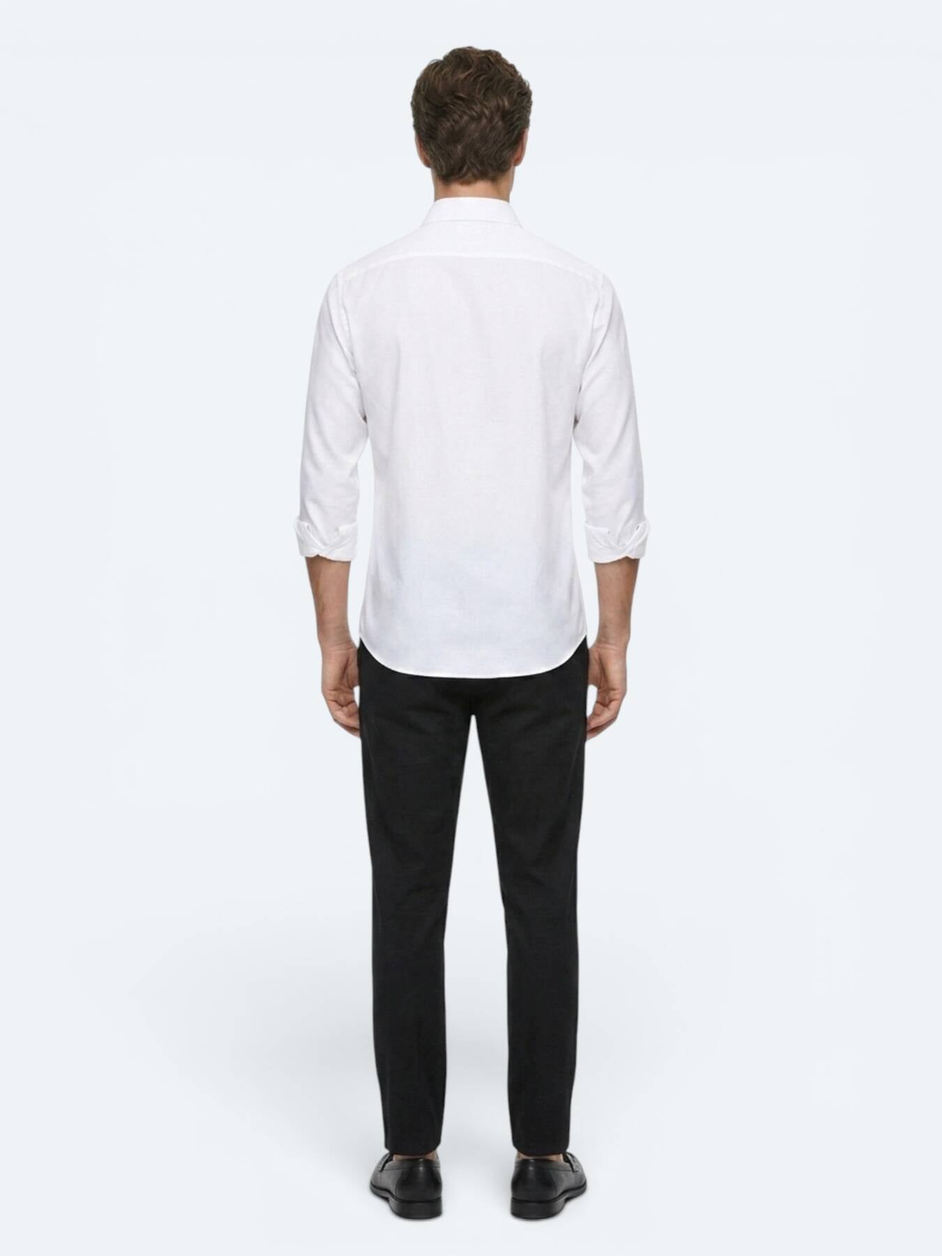 Beyaz Çizgili Regular Fit Uzun Dokuma Casual %100 Pamuk Gömlek