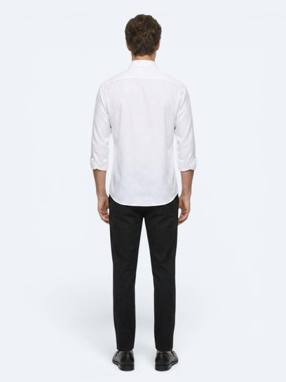Beyaz Çizgili Regular Fit Uzun Dokuma Casual %100 Pamuk Gömlek