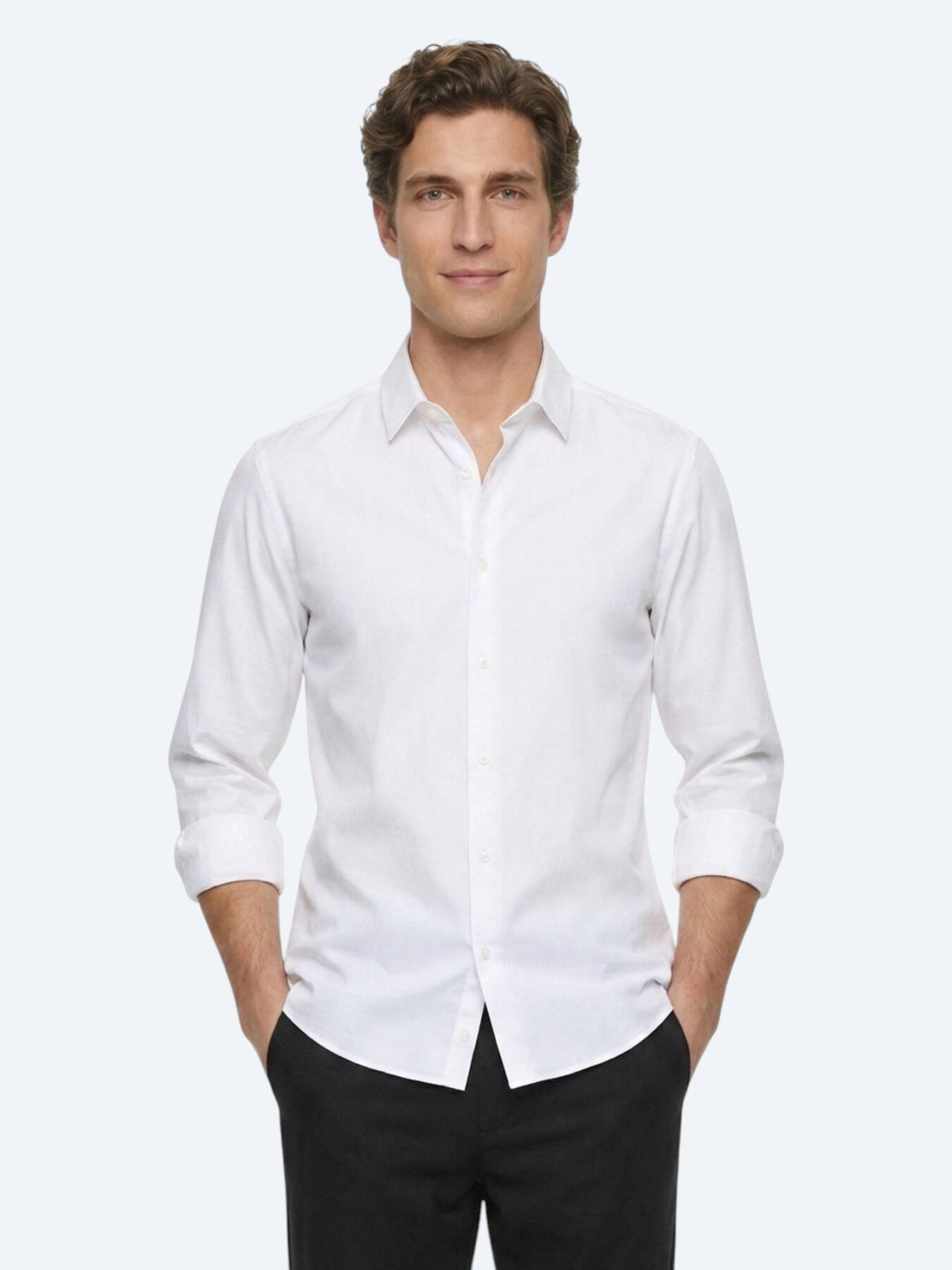Beyaz Çizgili Regular Fit Uzun Dokuma Casual %100 Pamuk Gömlek