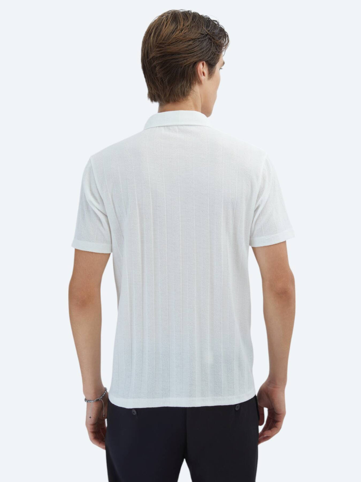 Beyaz Desenli Regular Fit Kısa Casual Gömlek