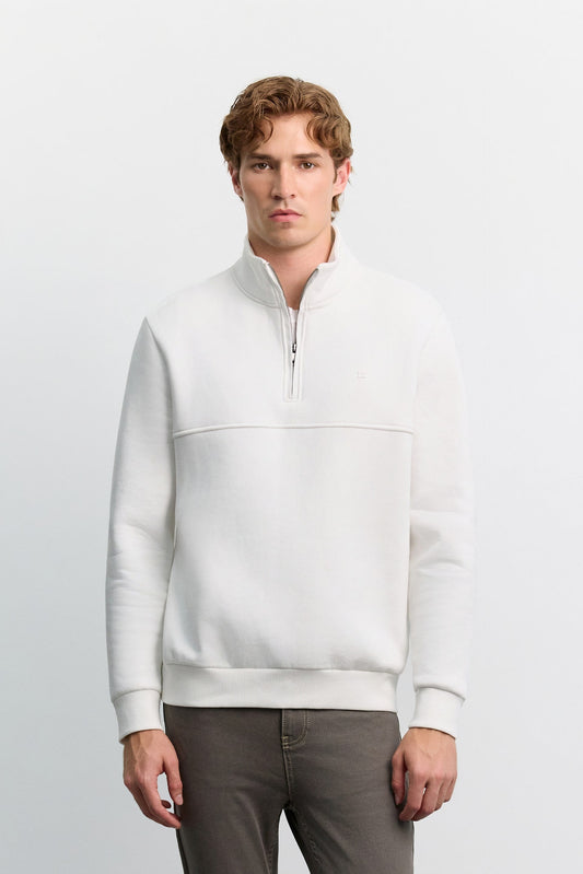 Beyaz Dik Yaka Fermuarlı -5 Dereceye Dayanıklı Sweatshirt
