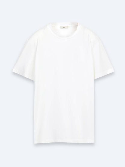 Beyaz Düz Pamuk Karışımlı T-shirt