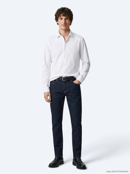 Beyaz Düz Regular Fit Uzun Casual %100 Pamuk Gömlek