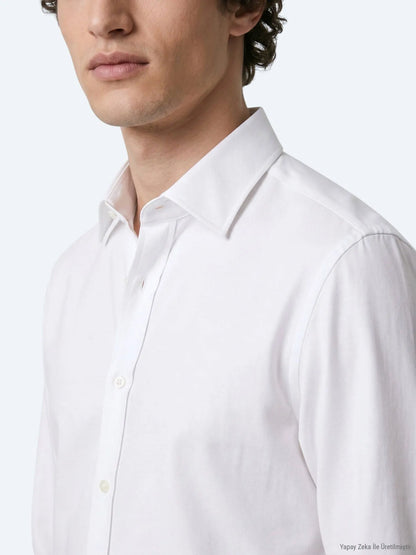 Beyaz Düz Regular Fit Uzun Casual %100 Pamuk Gömlek