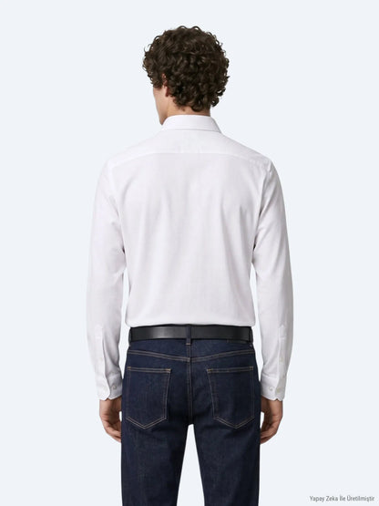 Beyaz Düz Regular Fit Uzun Casual %100 Pamuk Gömlek
