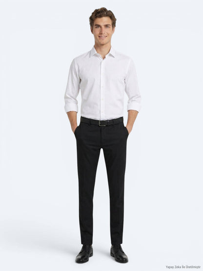 Beyaz Düz Regular Fit Uzun Casual Gömlek