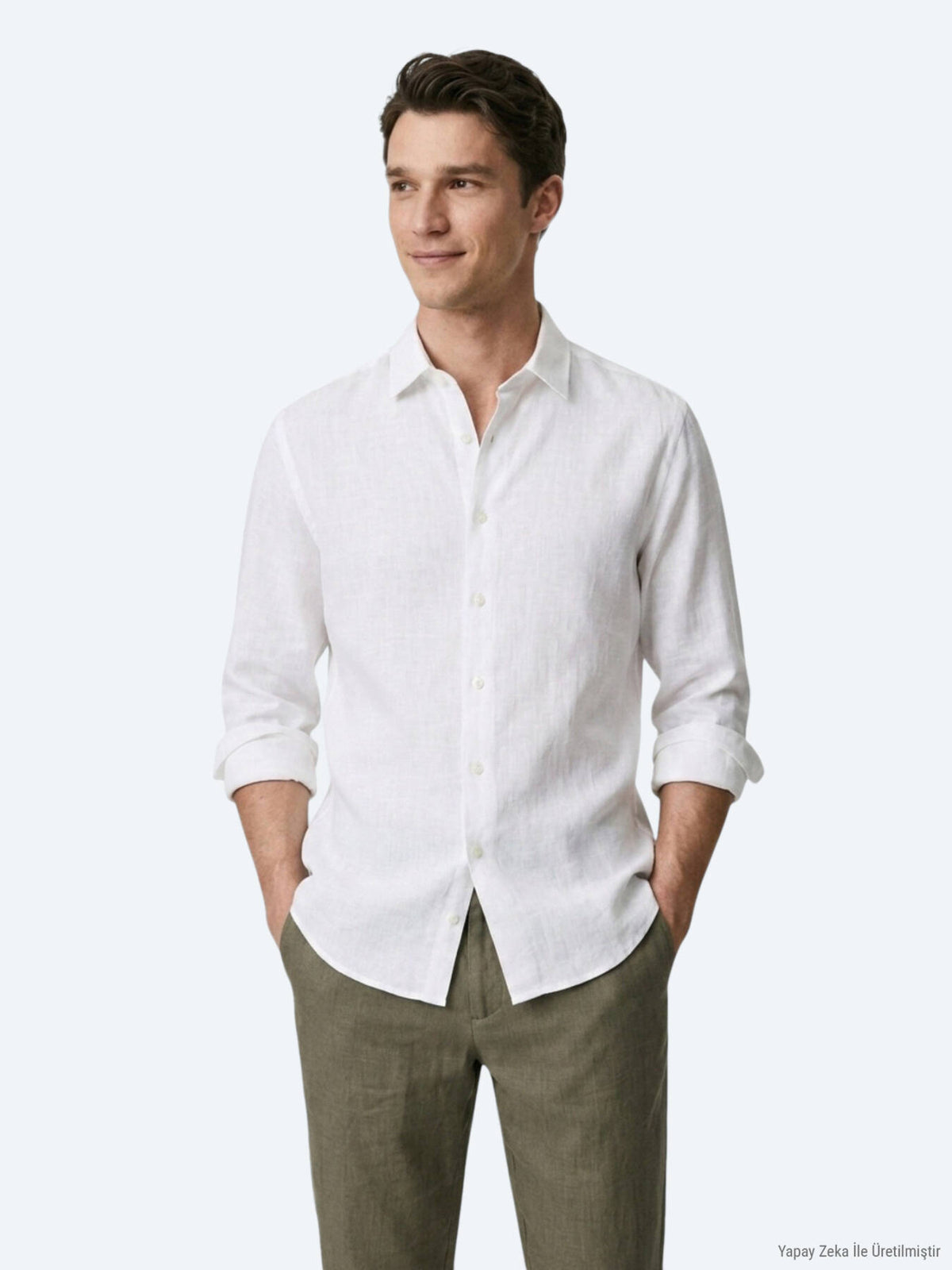 Beyaz Düz Regular Fit Uzun Dokuma Casual %100 Pamuk Gömlek