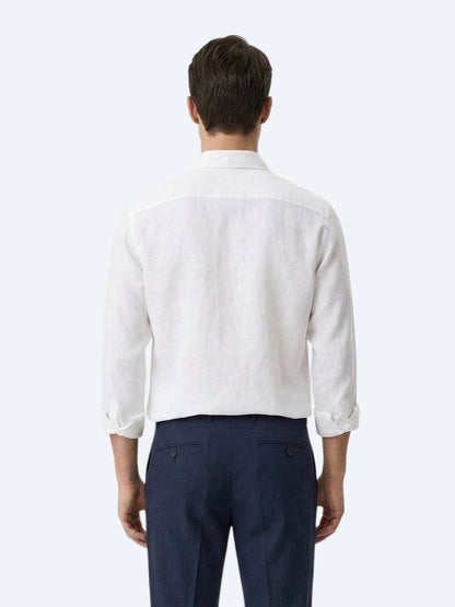 Beyaz Düz Regular Fit Uzun Dokuma Casual Pamuk Karışımlı Gömlek