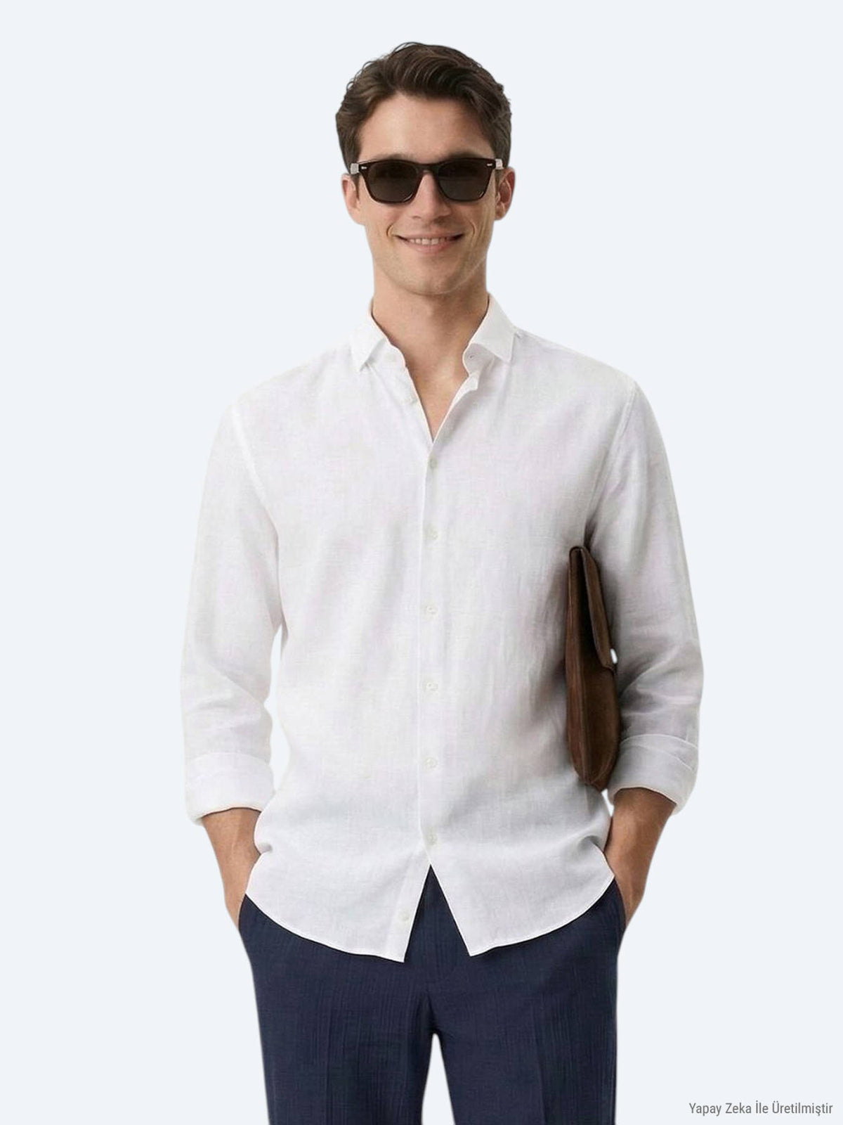 Beyaz Düz Regular Fit Uzun Dokuma Casual Pamuk Karışımlı Gömlek
