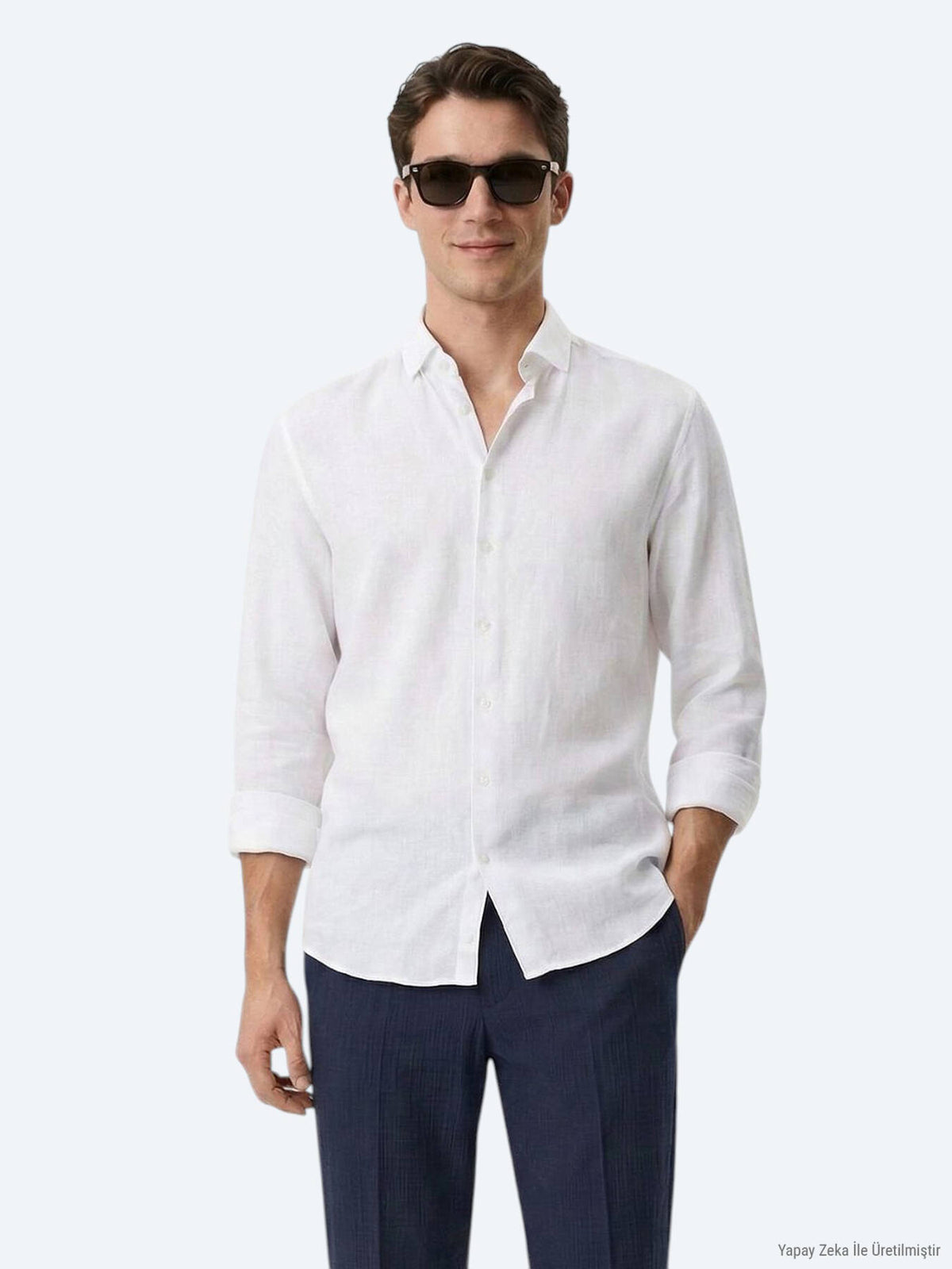 Beyaz Düz Regular Fit Uzun Dokuma Casual Pamuk Karışımlı Gömlek