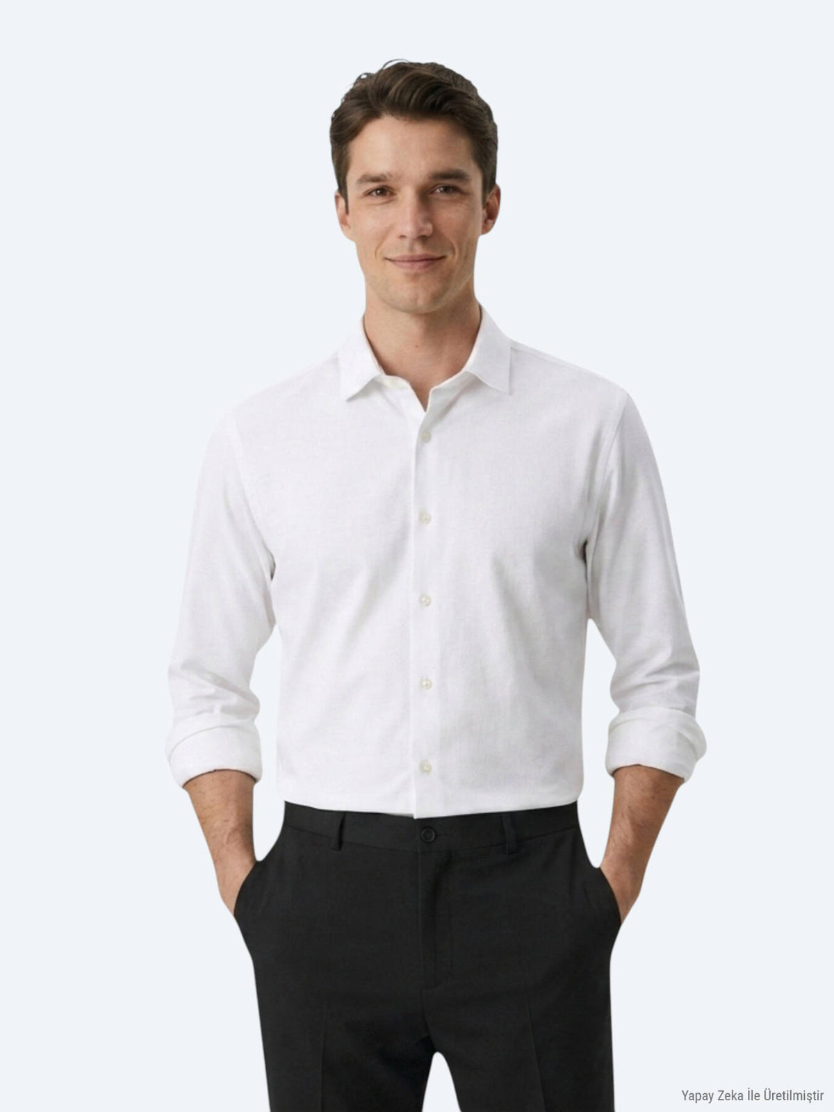 Beyaz Düz Regular Fit Uzun Dokuma Casual Pamuk Karışımlı Gömlek