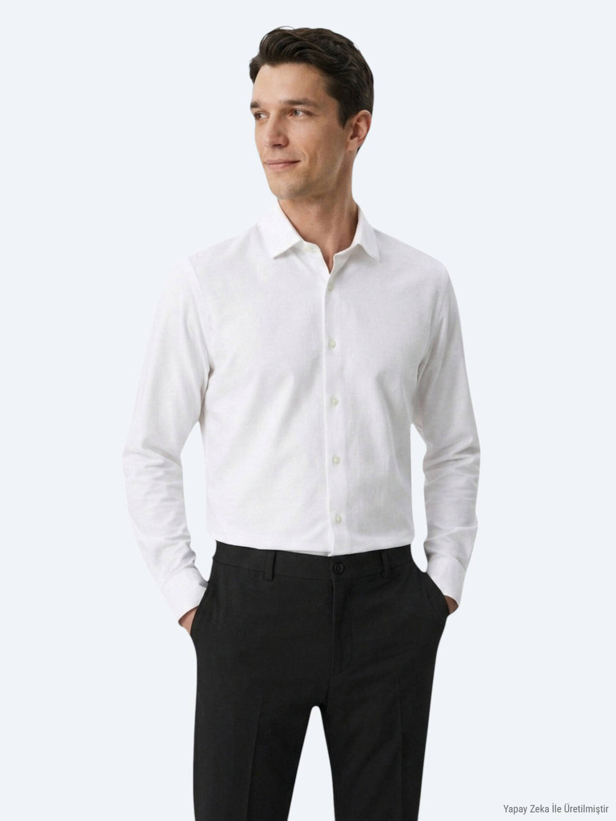 Beyaz Düz Regular Fit Uzun Dokuma Casual Pamuk Karışımlı Gömlek