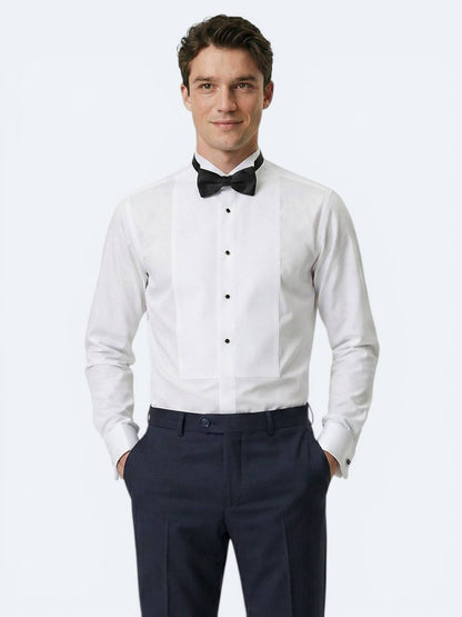 Beyaz Düz Slim Fit Duble Manşet Smokin Gömlek