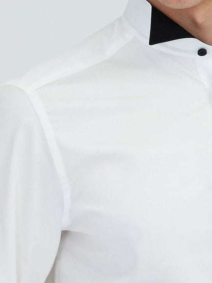 Beyaz Düz Slim Fit Duble Manşet Ata Yaka Smokin Gömlek