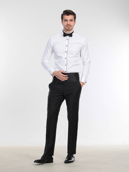 Beyaz Düz Slim Fit Duble Manşet Ata Yaka Smokin Gömlek