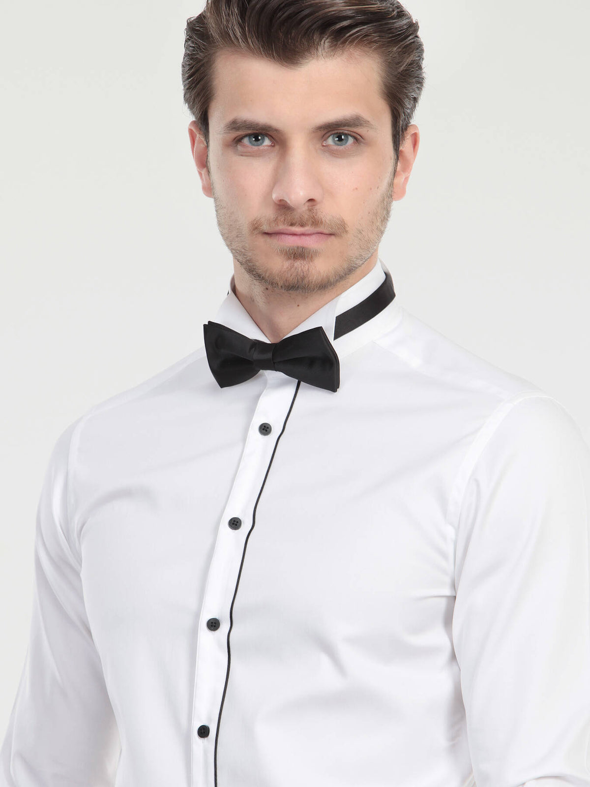 Beyaz Düz Slim Fit Duble Manşet Ata Yaka Smokin Gömlek