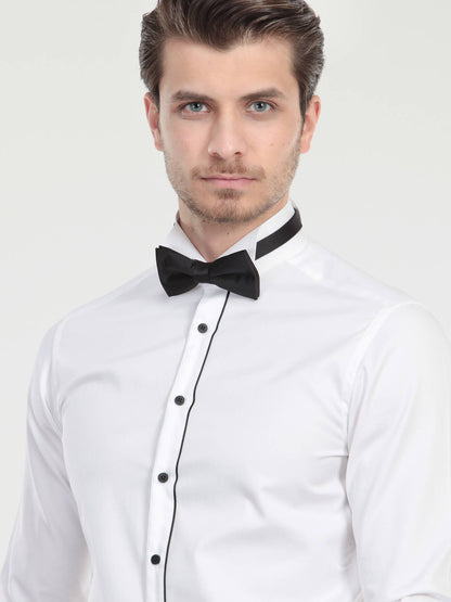Beyaz Düz Slim Fit Duble Manşet Ata Yaka Smokin Gömlek