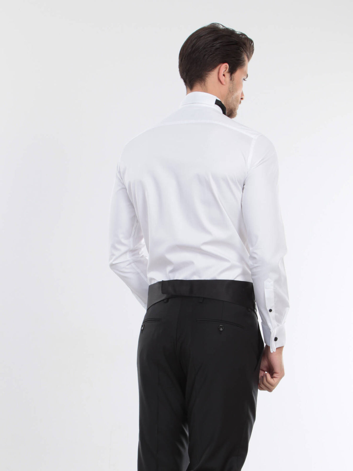 Beyaz Düz Slim Fit Duble Manşet Ata Yaka Smokin Gömlek