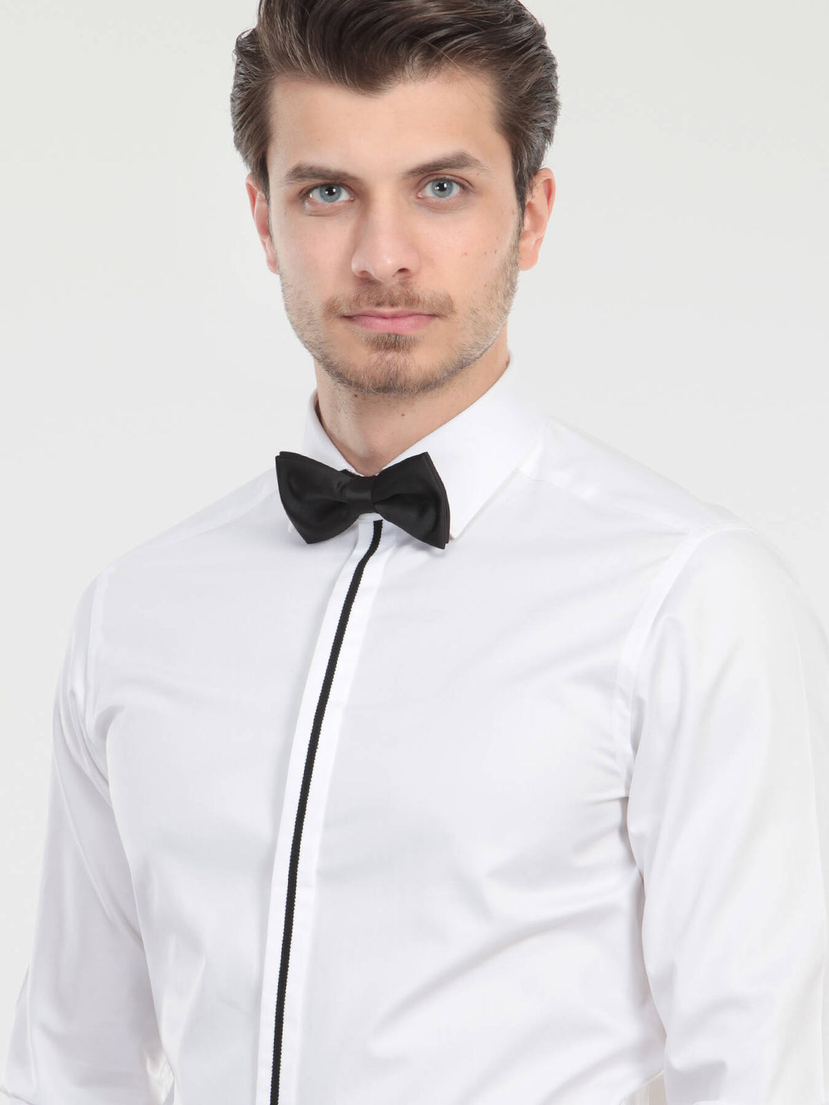 Beyaz Düz Slim Fit Düz Manşet Klasik Yaka Smokin Gömlek