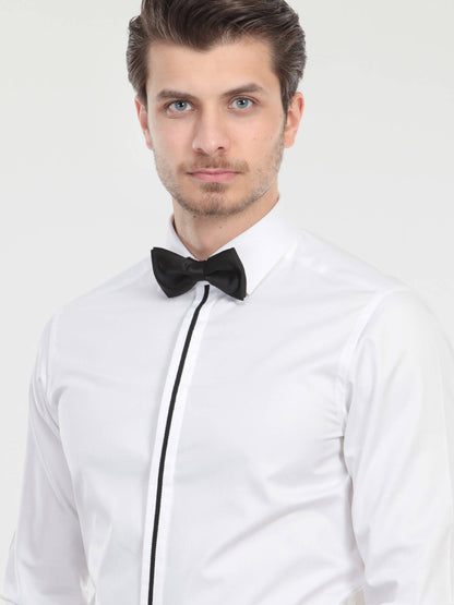 Beyaz Düz Slim Fit Düz Manşet Klasik Yaka Smokin Gömlek