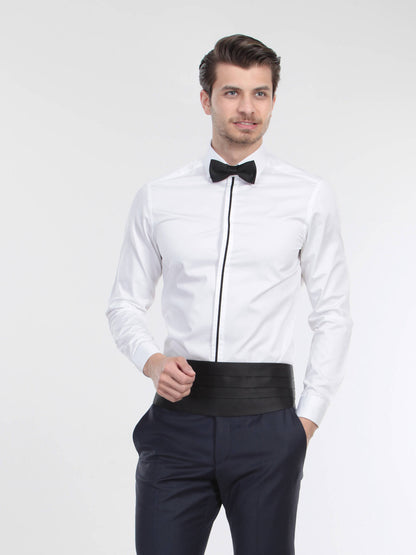 Beyaz Düz Slim Fit Düz Manşet Klasik Yaka Smokin Gömlek