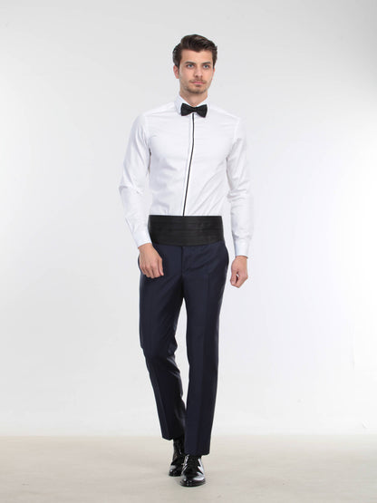 Beyaz Düz Slim Fit Düz Manşet Klasik Yaka Smokin Gömlek