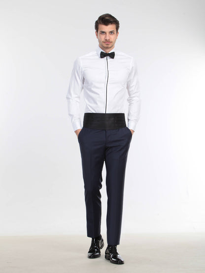 Beyaz Düz Slim Fit Düz Manşet Klasik Yaka Smokin Gömlek
