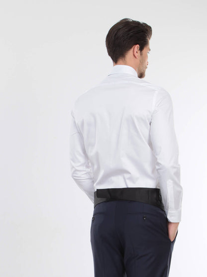 Beyaz Düz Slim Fit Düz Manşet Klasik Yaka Smokin Gömlek