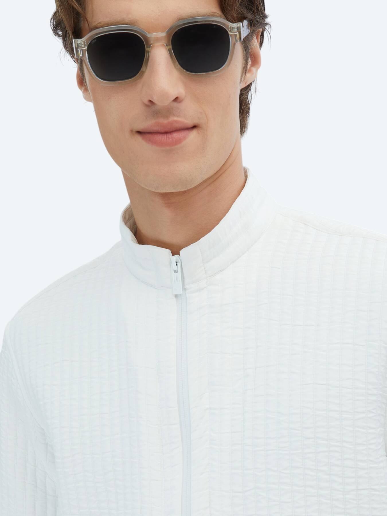 Beyaz Regular Fit Dik Yaka Casual Dokuma Mont